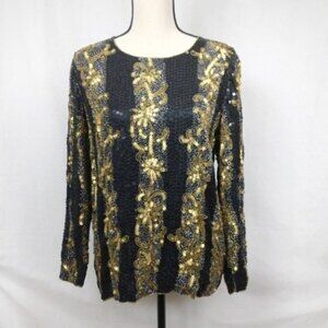 Joseph Le Bon Vintage Silk Sequin Black Gold Sweater S